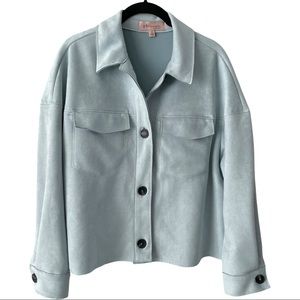 Philosophy Pastel Blue Crop Jacket Faux Leather Shacket Womens Medium